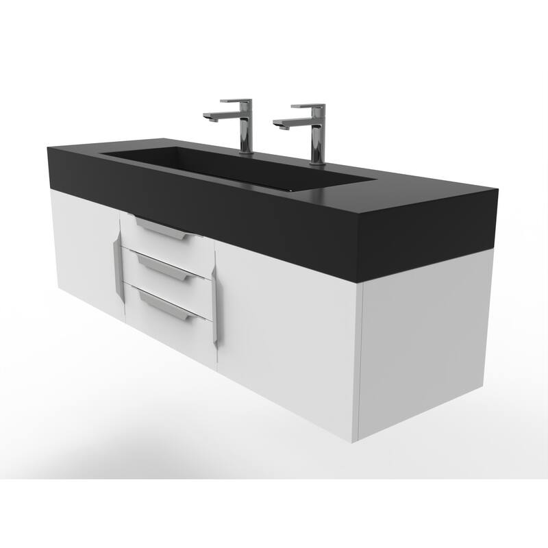 Nile 60" Wall Mounted Bathroom Vanity Set w/ Black Top