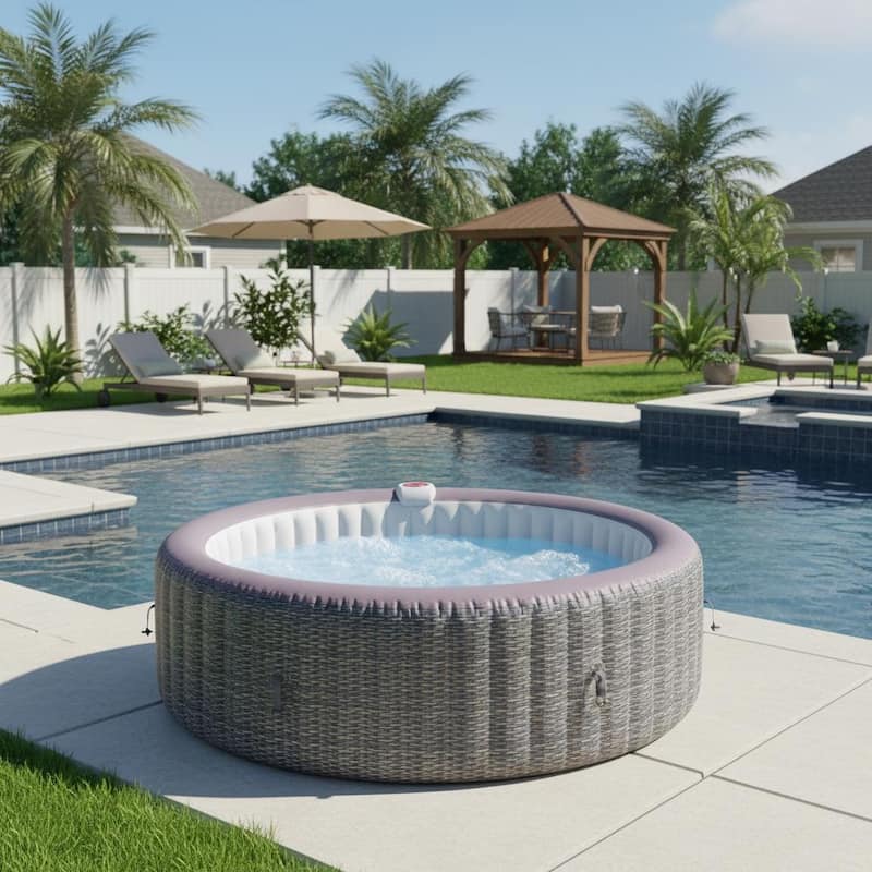 82''Inflatable Hot Tub w/Heating & Filters，Portable Hot Tub for Home Spa，6 Person Round Pool