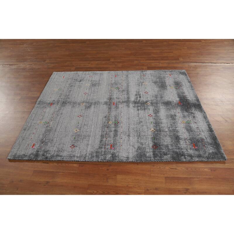 Hand Knotted Oriental 100% Wool Carpet Tribal Animal Pictorial Greys & Charcoal Gabbeh Area Rug - 5' 10'' X 4' 5''