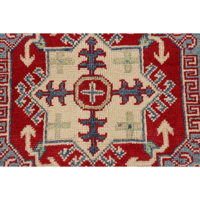 Light Blue Traditional Kazak Oriental Rug Hand-Knotted Wool Carpet - 4'9" x 6'10"