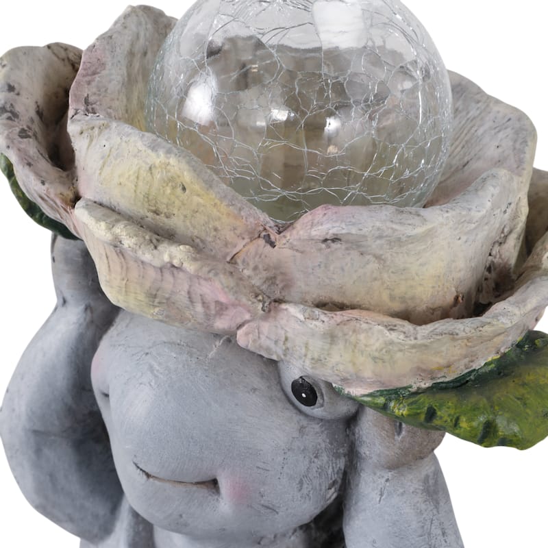 Magnesia Garden Statuary Turtle with Flower and Globe Light - 15" Gray