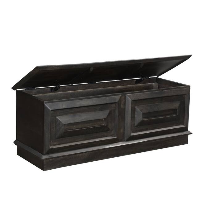 HomeRoots 52" Dark Brown Solid Wood Storage Ottoman