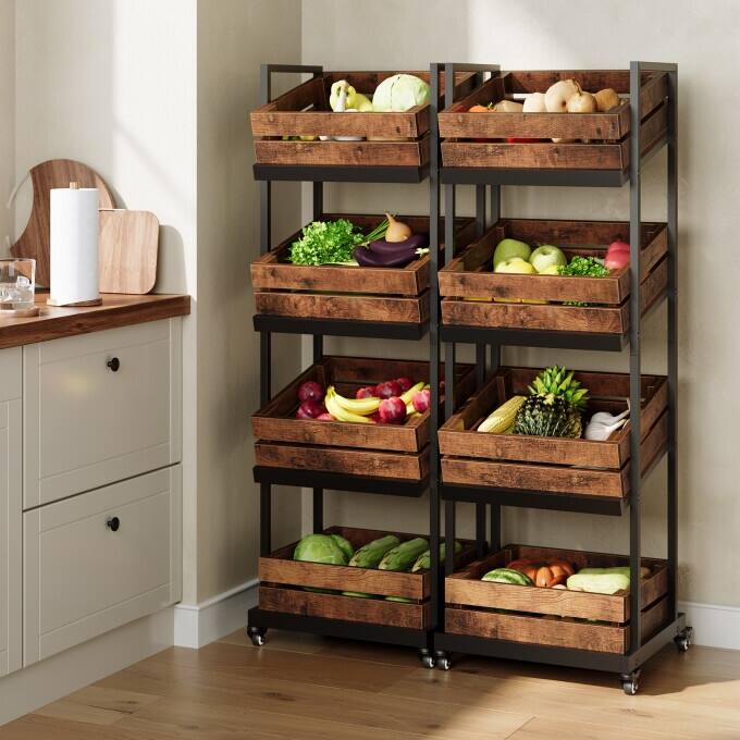 4-Tier Industrial Rolling Storage Cart, Narrow Kitchen Wine Rack