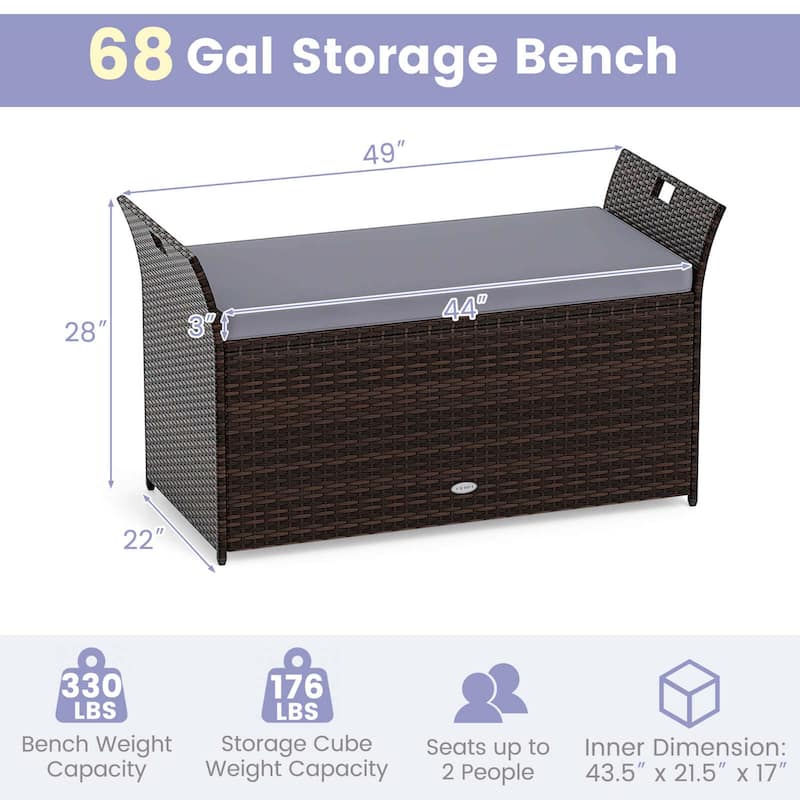 Costway Outdoor Bench with Hand-woven PE Rattan Wicker Cushion & Side - See Details