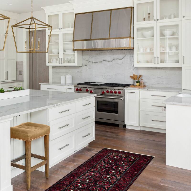 ECARPETGALLERY Hand-knotted Teimani Black, Red Wool Rug - 3'3 x 7'2