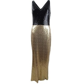 Ralph Lauren Women's Sequin V-Neck Gown Gold/Black - All Gold Size 14 ...