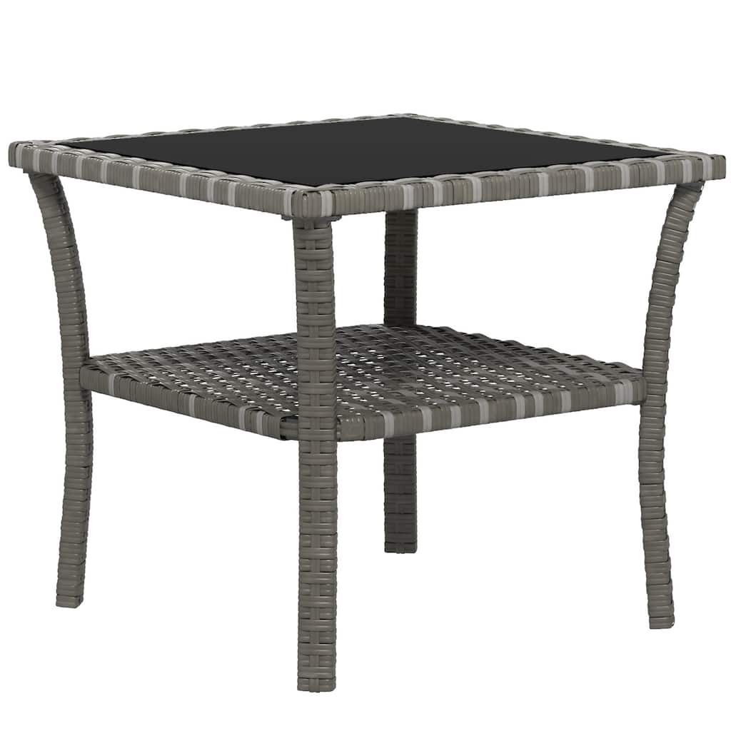 Rattan Side Table,Outdoor End Table with Storage Shelf,Coffee Table with Tempered Glass Top