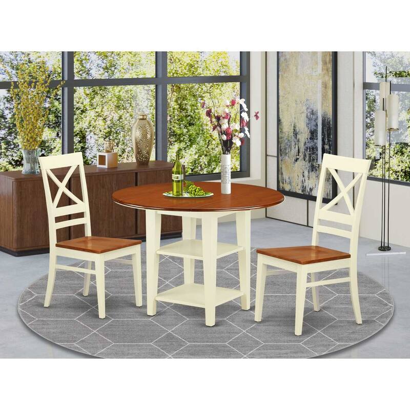 HomeStock 3-Piece Buttermilk and Cherry Finish Round Solid Wood Top Dining Table Set