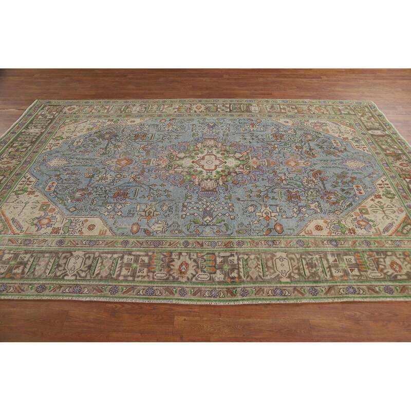 Traditional Tabriz Persian Area Rug Hand-Knotted Geometric Wool Carpet - 6'7"x 9'10"