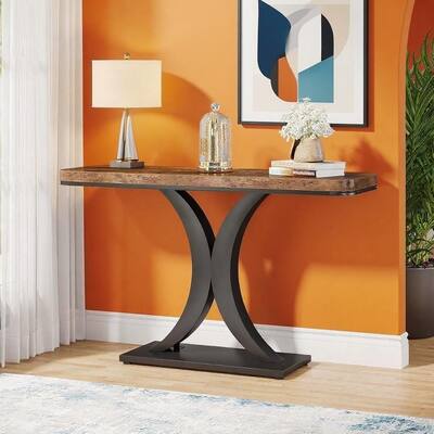 39.4" Modern Industrial Console Table Wood Grain - 39.37" x 11.81" x 32.48"