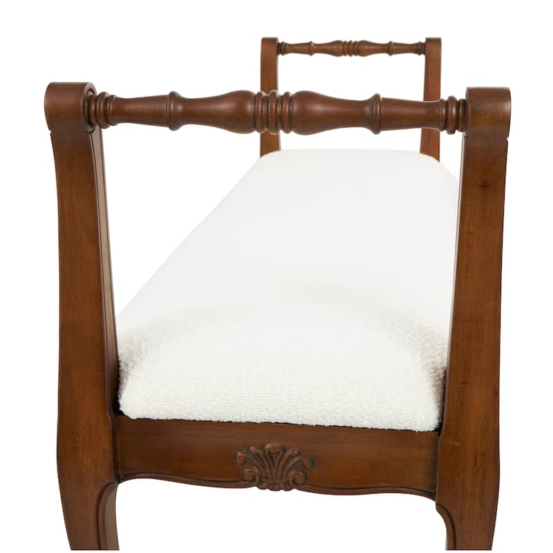 Fabric Arm Bench with Brown Traditional Wood Turned Legs - Cream - Roche River Decor - 16"W x 55"L x 27"H