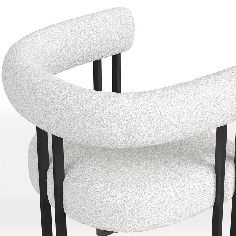 Set of 2 Upholstered Dining Chairs, Bouclé Fabric Accent Chairs with Metal Frame, with Cushioned Seat & Back