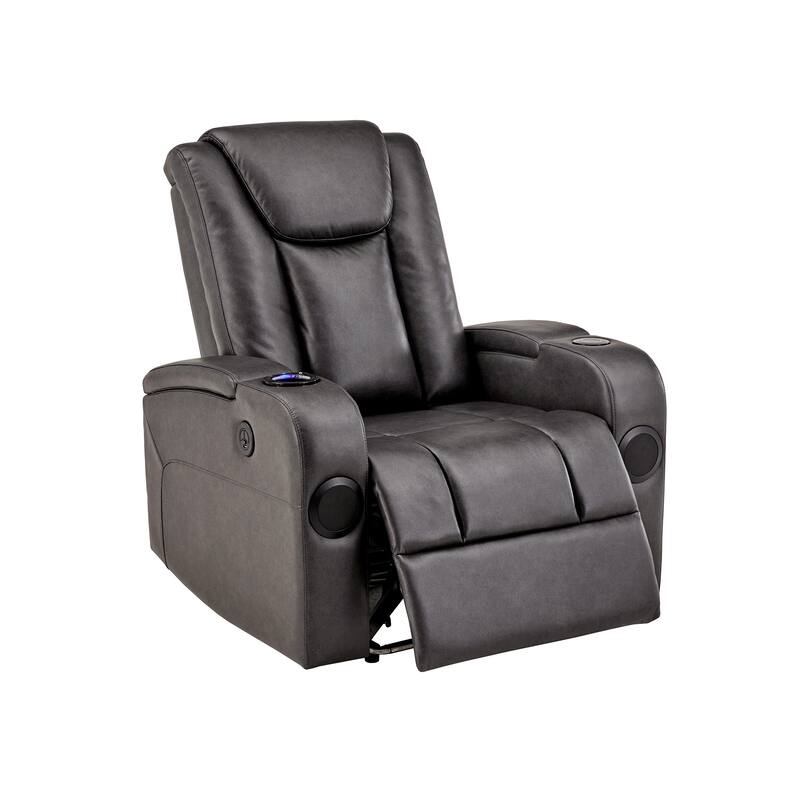 Terlingua Gray Vegan Leather LED Power Recliner with Speaker, Storage, USB and Wireless Charger by iNSPIRE Q Classic