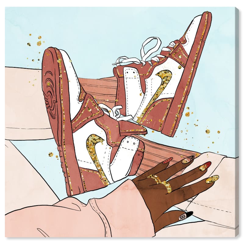 Wynwood Studio Canvas Fashion and Glam Her Manicures and Sneakers Pink and Light Blue Glam Wall Art Canvas Print