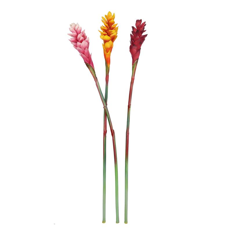 Set of 3 Real Touch Orange Artificial Ginger Flower Stem Tropical Spray