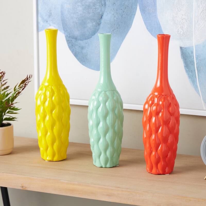 Ceramic Vase - Set of 3 Multi Colored - Roche River Decor - 5"W x 5"L x 18"H