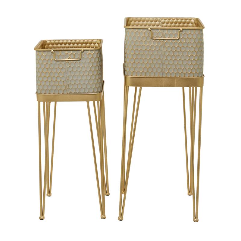 Metal Planter with Removable Stand - Set of 2 Gold - CosmoLiving by Cosmopolitan - 12"W x 15"L x 30"H