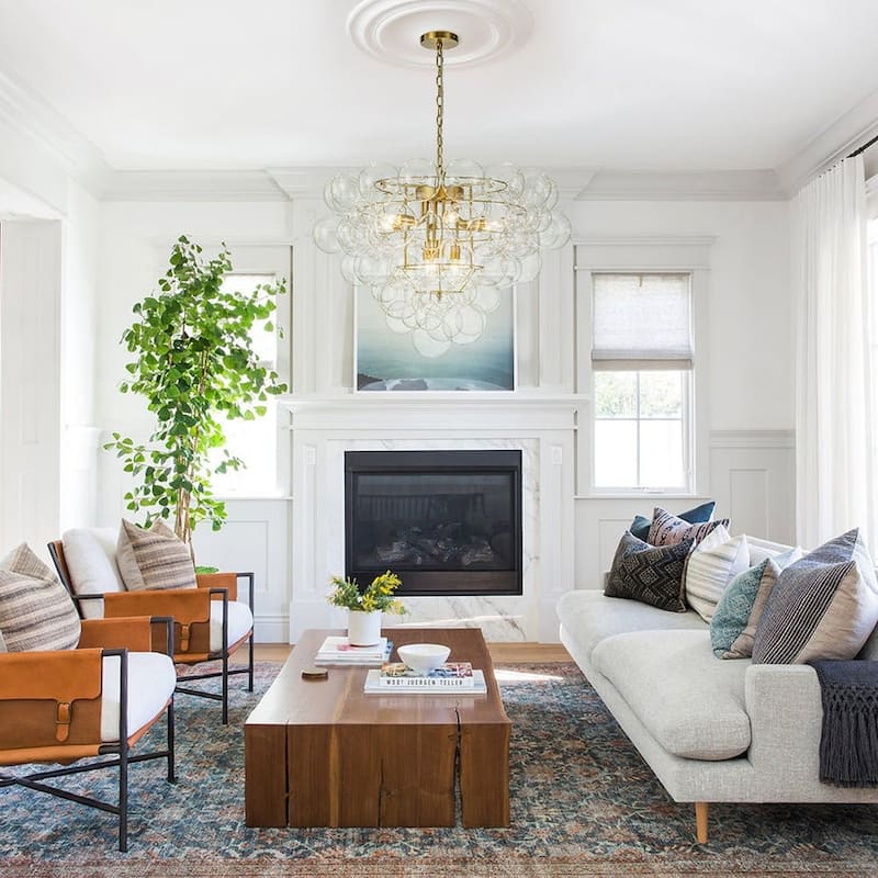 Brass Dreamy 9-Light Cluster Clear Glass Globe Bubble Chandelier