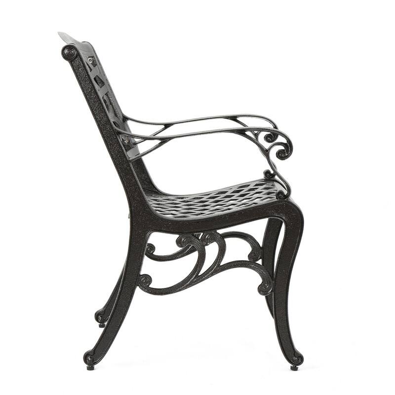 Traditional Cast Aluminum Arm Chair Set of 2 with Floral Accents