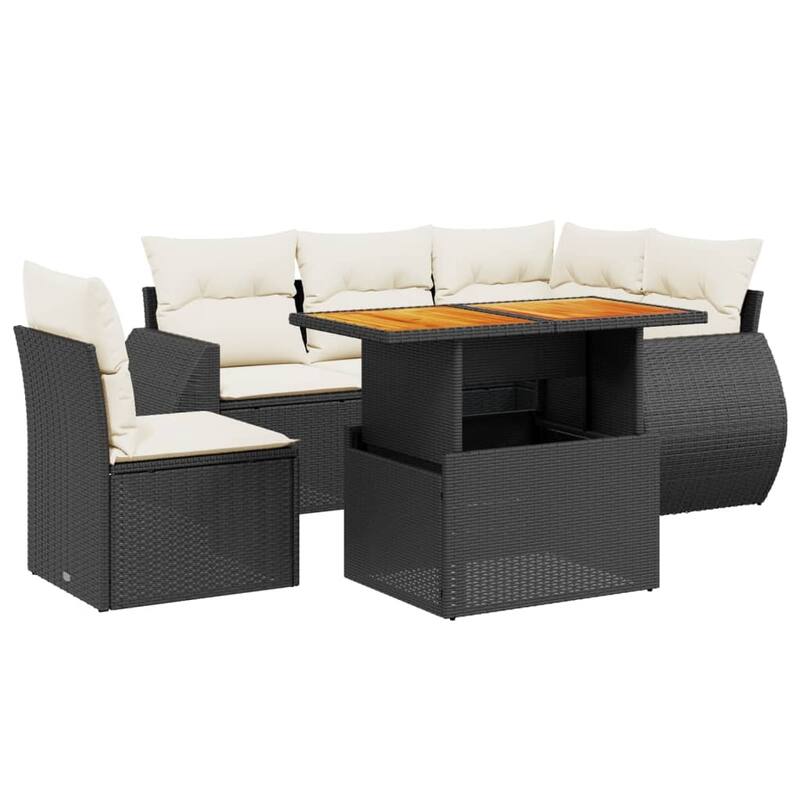 vidaXL Patio Sofa Set with Cushions Table and Modular Sofas 6 Piece Poly Rattan - 21.7 x 39.4 x 28.7