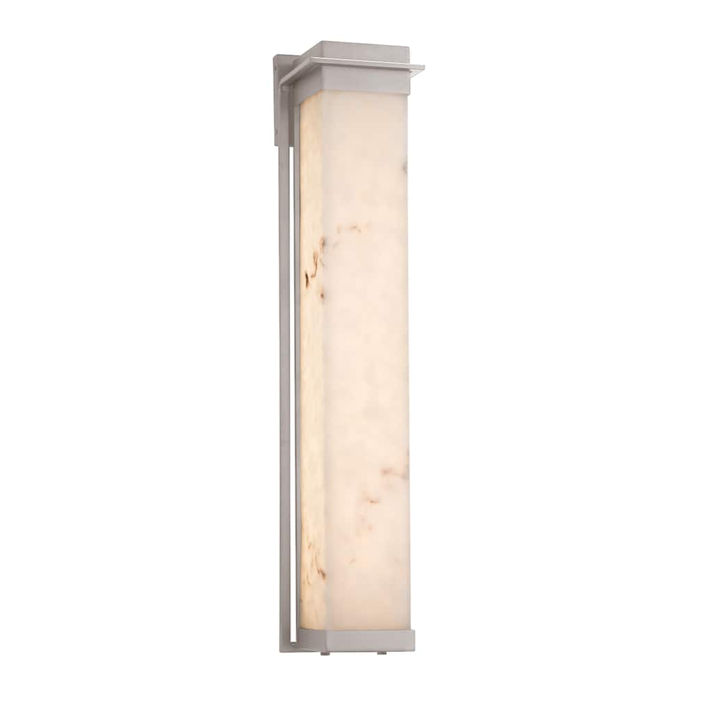 Justice Design LumenAria Pacific 36-inch Brushed Nickel LED Outdoor Wall Sconce, Faux Alabaster Shade