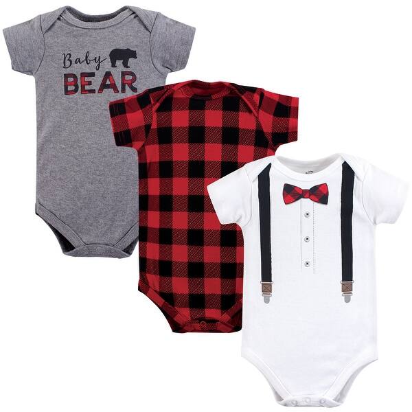 slide 1 of 1, Little Treasure Baby Boy Cotton Bodysuits 3pk, Lumberjack Bow Tie 0-3 Months - Lumberjack Bow Tie Short-Sleeve