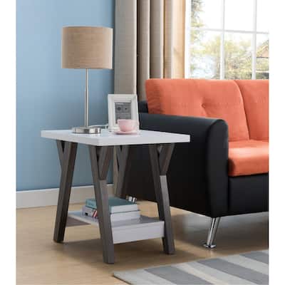 Chair Side End Table with Shelf Display in White - 22"L x 22"H x 19.75"W