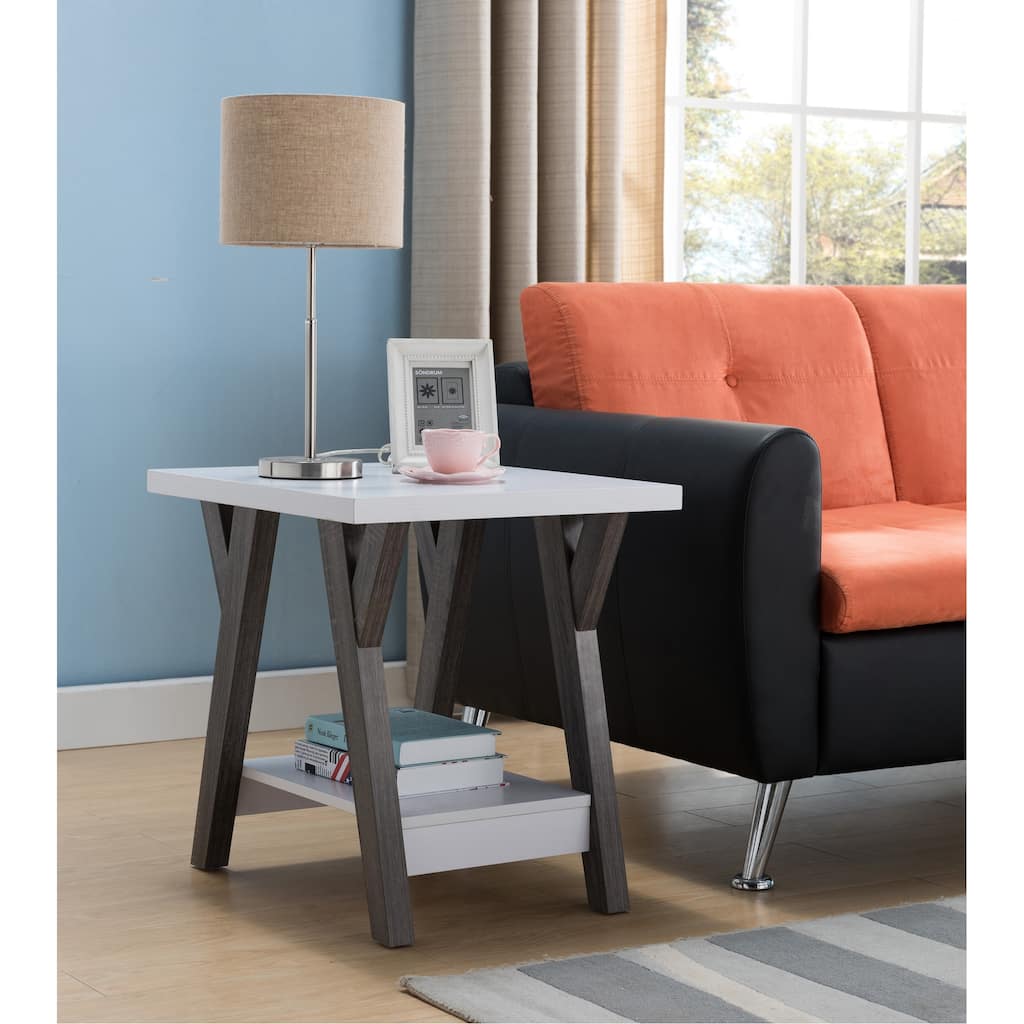 Chair Side End Table with Shelf Display in White - 22"L x 22"H x 19.75"W