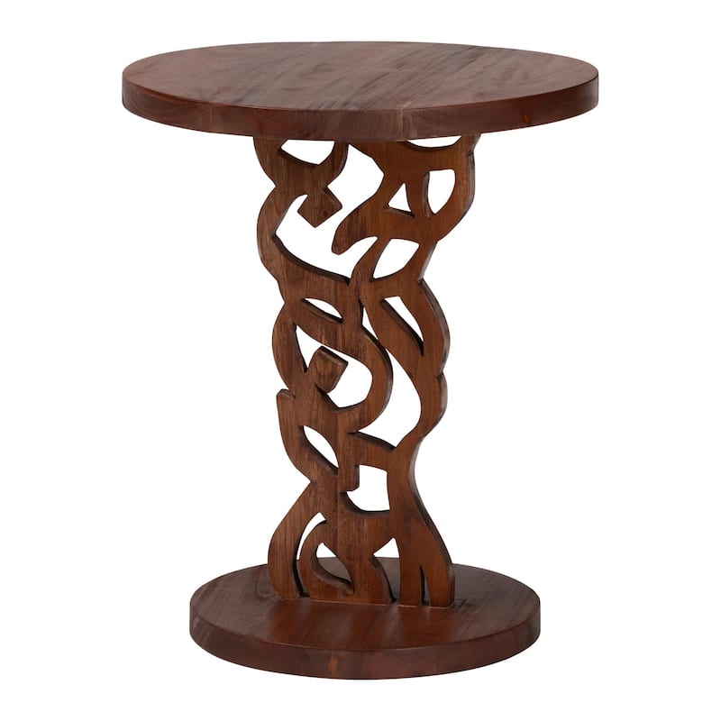Donna Nightstand with Pedestal Base - Mahogany Wood Bedside Side Table with Round Tabletop - Mahogany Brown