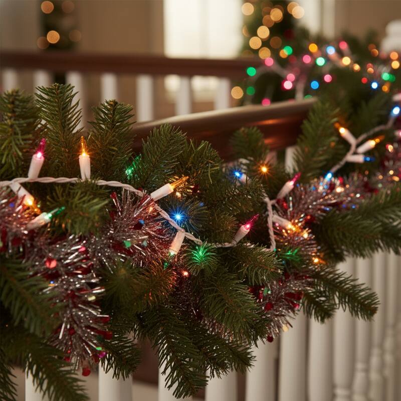 Mini Icicle Christmas Lights - Multi-Color - 9.5' White Wire - 300ct