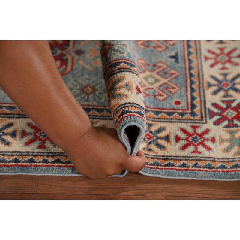 Light Blue Kazak Foyer Rug Handmade Wool Carpet - 2'1" x 3'1"