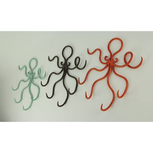 Shop Large Metal Art Octopus 4 Prong Decorative Wall Hooks Coastal