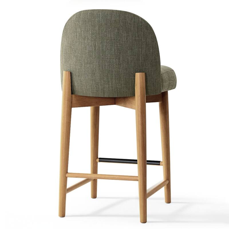 Upholstered Counter Stool With Oak Wood Legs (Set of 6)