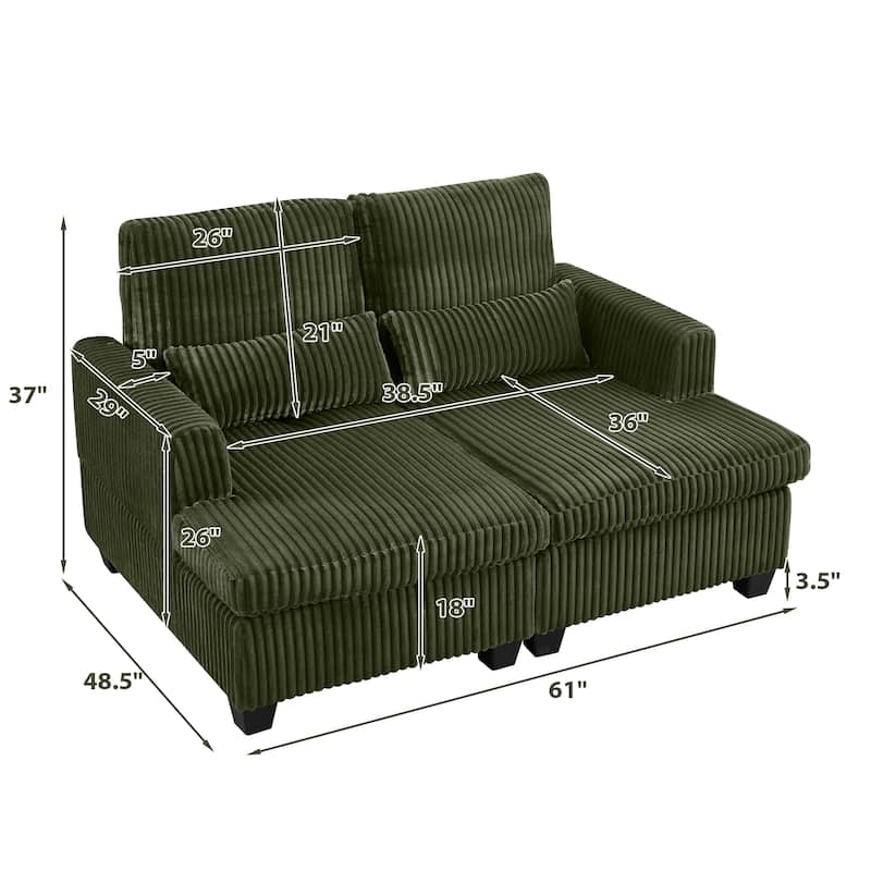 Chaise Lounge Sofa Chair, Loveseat with Adjustable Backrest, Convertible 2-Seater Sectional Sofa Chair