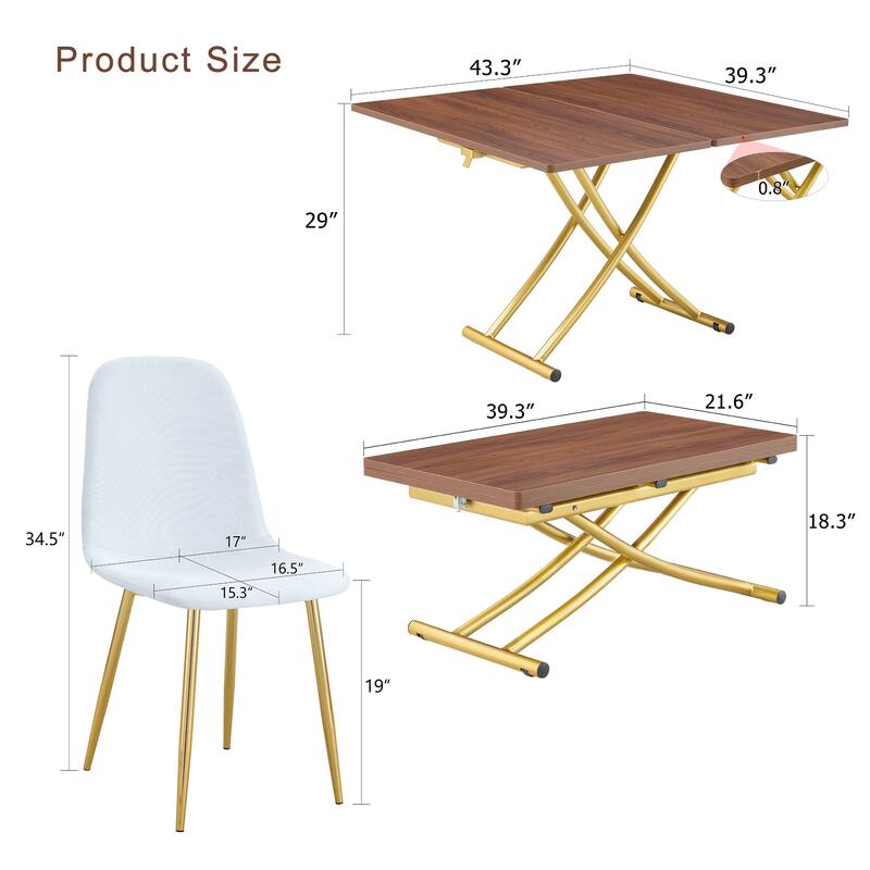 5-Piece Lift Dining Table Set with 4 Chairs, Modern Kitchen Table and Chairs Set, Compact Space-Saving Dining Room Set