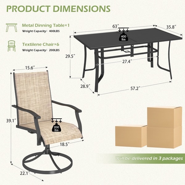 dimension image slide 6 of 33, Patio Dining Set, Outdoor Dining Table and Chairs Set with Textilene Chairs, Adjustable Umbrella Hole for Garden, Backyard