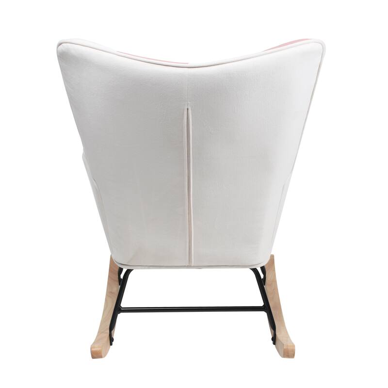 Living Room Rocking Chair Colorful Mid Century Fabric Rocker Chair with Wood Legs, Patchwork Linen and ottoman