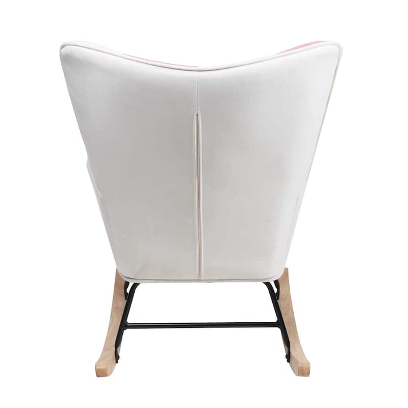 Patchwork Linen Rocking Chair with Ottoman (Mid-Century Style)