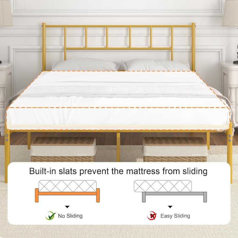 VECELO Victorian Style Metal Platform Bed Frame with Headboard & 12.6" Under Bed Storage-Twin/Full/Queen Size Steel Bed