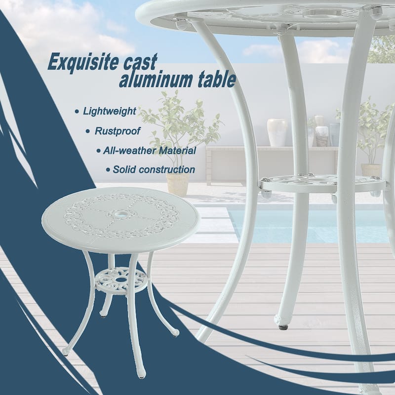 Clihome Cast Aluminum Patio Terrace Dining Table with Umbrella Hole