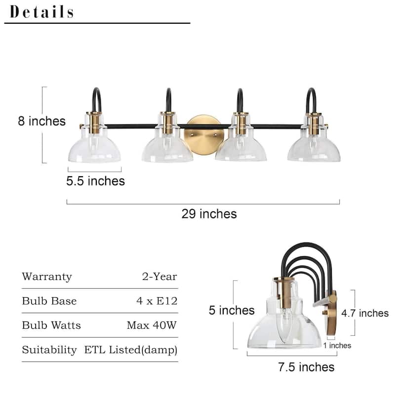 Modern 1/2/3/4 Lights Black Gold Bathroom Vanity Light Fixture Farmhouse Wall Sconce Light for Bathroom