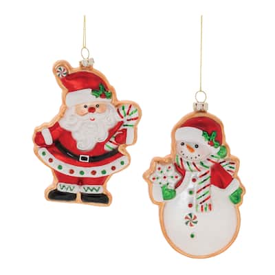 Glass Santa and Snowman Cookie Ornament (Set of 12) - N/A
