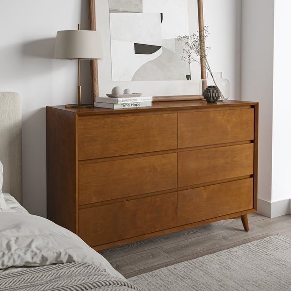 HULALA HOME Raffaele Mid-century 6-Drawer Dresser with Solid Wood Legs - Acron HULALA HOME Raffaele Mid-century 6-Drawer Dresser with Solid Wood Legs - Acron