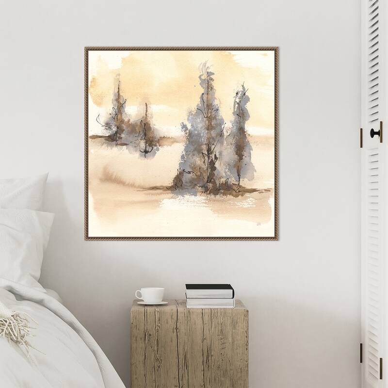Neutral Treescape II by Chris Paschke Framed Canvas Wall Art Print - Sylvie Beaded Bronze