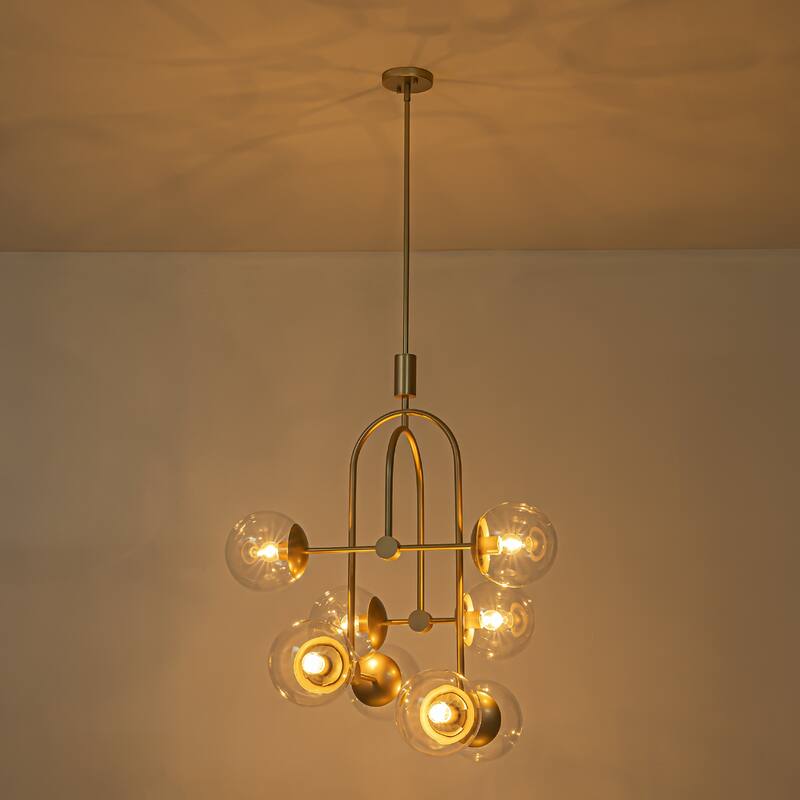 8-Light Modern Gold Clear Glass Globe Bubble Chandelier for Dining Room - 29.1 in. W x 114.2 in. H