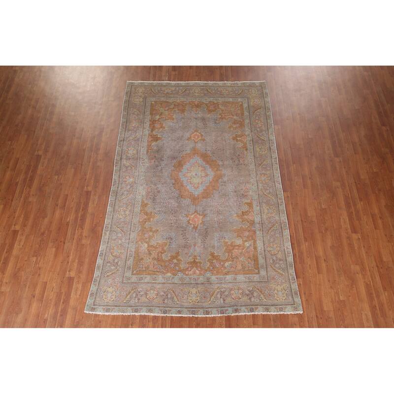 Brown & Orange Tabriz Persian Antique Rug Hand-Knotted Wool Carpet - 6'4"x 10'4"
