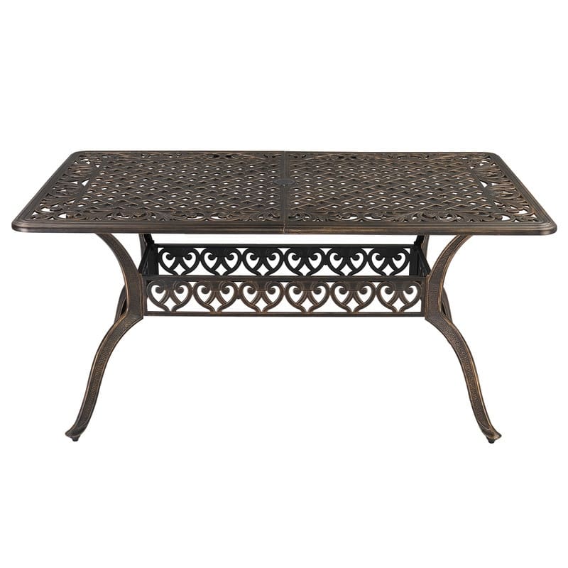 Karlhome Outdoor 59 inch Cast Aluminum Dining Table with Umbrella Hole