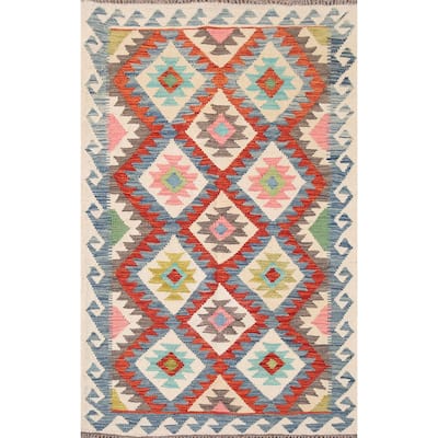 Multicolor Kilim Oriental Rug Flatweave Wool Foyer Carpet - 3'4" x 5'2"