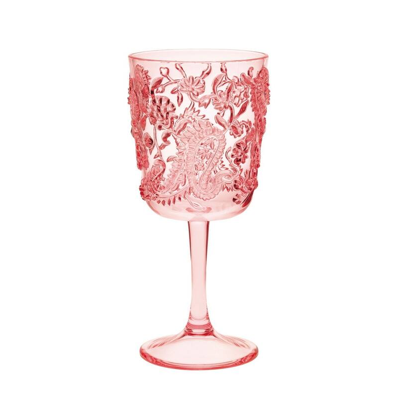 Paisley Plastic Wine Glasses Set of 4 (13oz), BPA Free Acrylic Wine Glass Set - Red