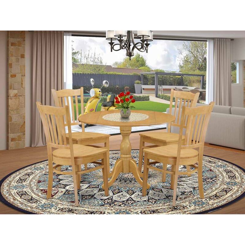 HomeStock 5-Piece Natural Oak Finish Solid Wood Top Dining table with 4 Chairs with Slat Back